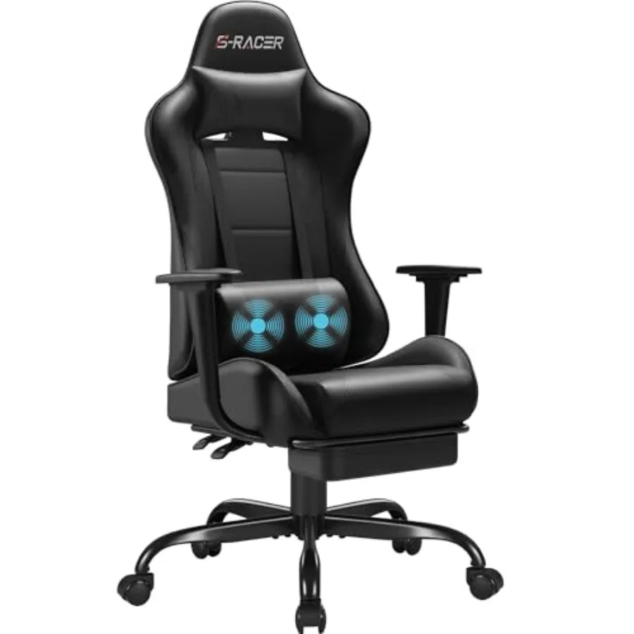 Ergonomic Gaming Chair for Home Office Use, Faux Leather, Black, Lumbar Support and Adjustable Height