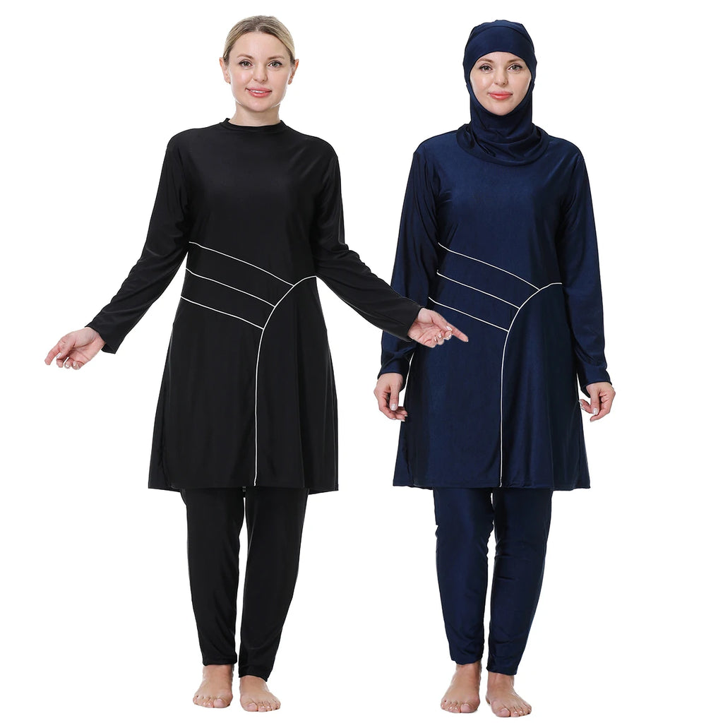 H1029 Muslim Women Fullcoverage  Long Sleeves Cover Up Burkinis Three Pieces Plus Size Swimwear Suits