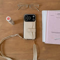 Crossbody Lanyard Necklace Strap Leather Phone Case for IPhone Air 18 17 16 15 14 13 12 Pro Max 16 Plus Wallet Card Holder Cover
