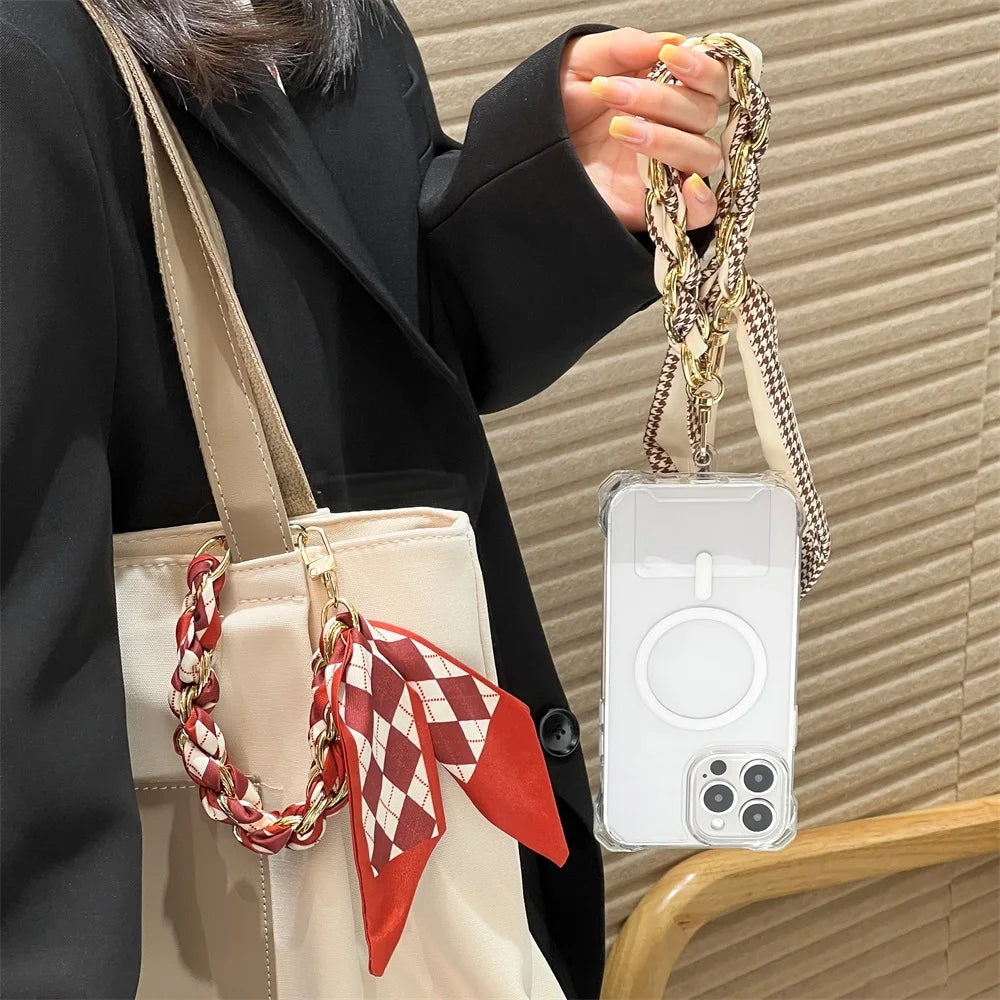 For Mobile Phone Short Lanyard Universal Silk Scarf Hand Wrist Strap Rope For Bag Chain Pendant Cell Phone Case Accessories