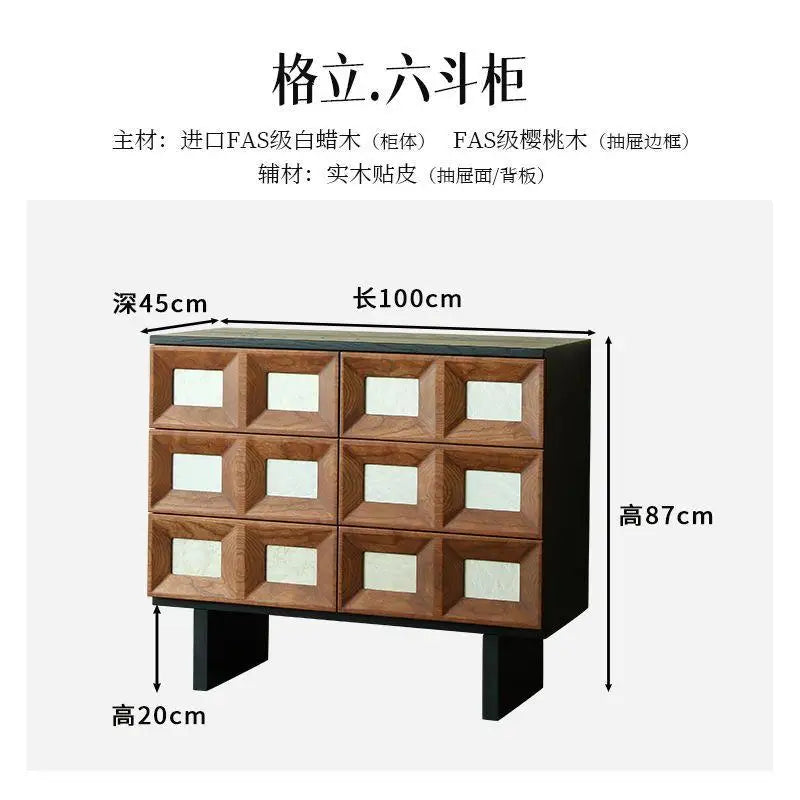 Medieval six-chest cabinet, contrasting color solid wood black storage cabinet, side cabinet