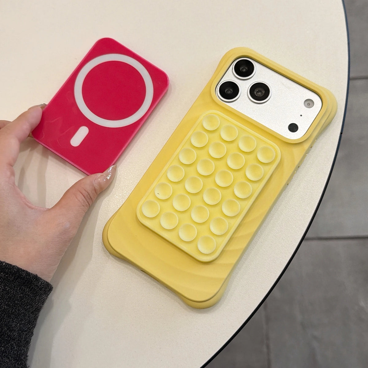 MagSafe Compatible Phone Holder, 24pcs Silicone Suction Cup Selfie Stand, Heart Square Grip, Hands-Free iPhone Accessory