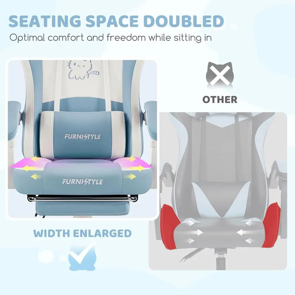 Ergonomic Blue/White Gaming Chair with Lumbar Support and Massage Features for Comfortable Gaming