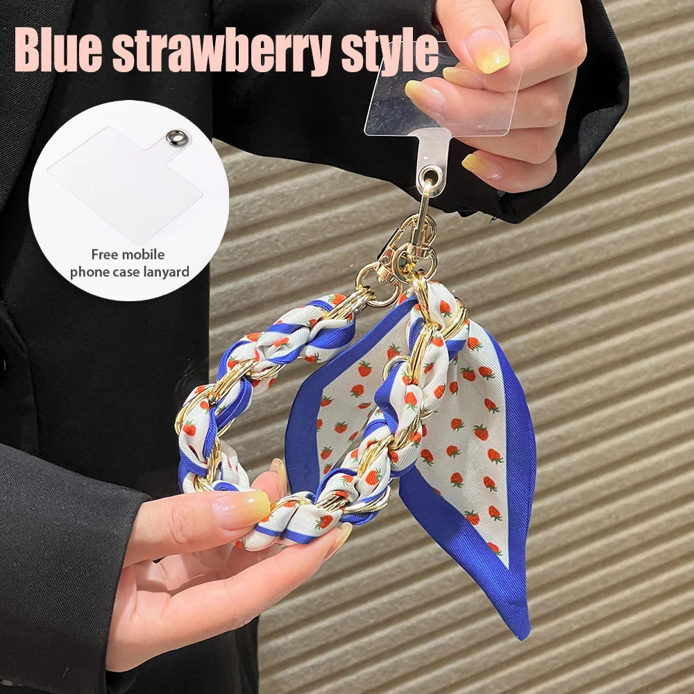 For Mobile Phone Short Lanyard Universal Silk Scarf Hand Wrist Strap Rope For Bag Chain Pendant Cell Phone Case Accessories