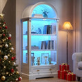 Curio Cabinet with Glass Doors LED Lights for Living Room, Wood Finish, Warm White, Adjustable Shelves and Soft-Close Hinges