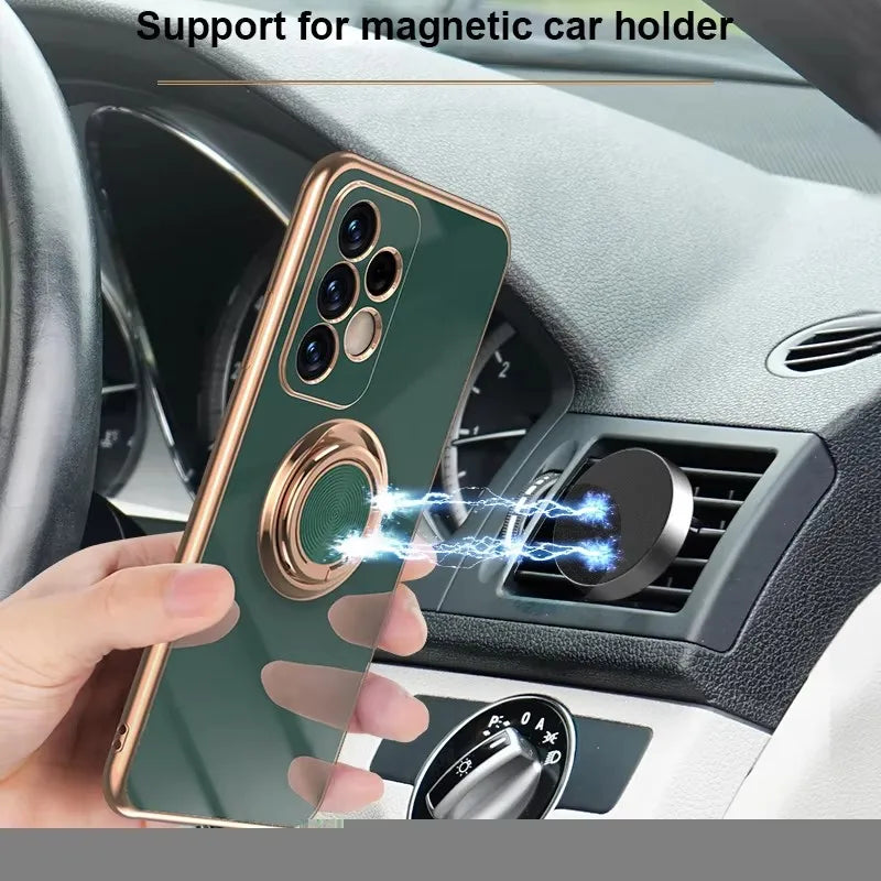 Luxury Plating Magnetic 360°Ring Holder Phone Case For Samsung Galaxy A07 A17 A56 A36 A16 A55 A35 A15 A54 A34 A53 A52 Back Cover