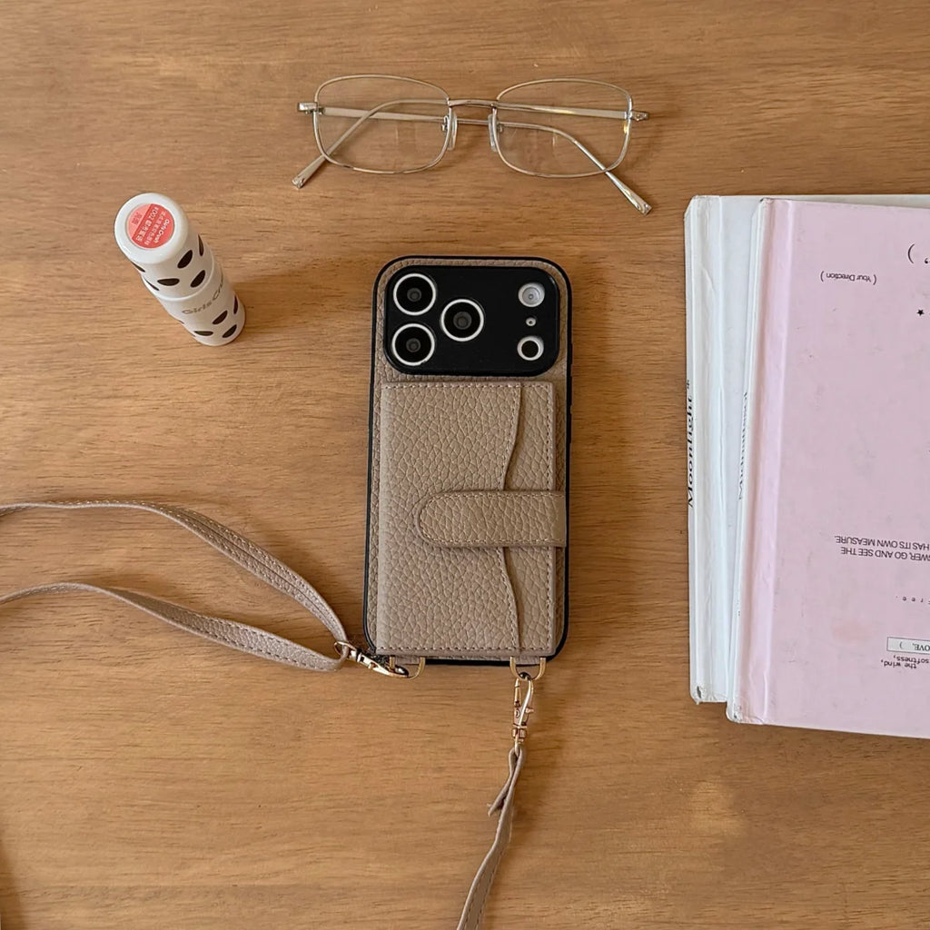 Crossbody Lanyard Necklace Strap Leather Phone Case for IPhone Air 18 17 16 15 14 13 12 Pro Max 16 Plus Wallet Card Holder Cover
