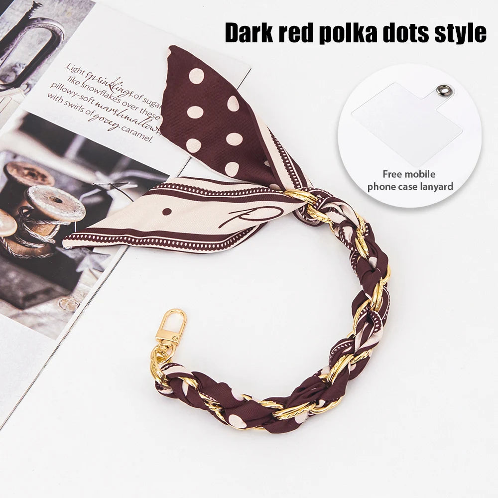 For Mobile Phone Short Lanyard Universal Silk Scarf Hand Wrist Strap Rope For Bag Chain Pendant Cell Phone Case Accessories