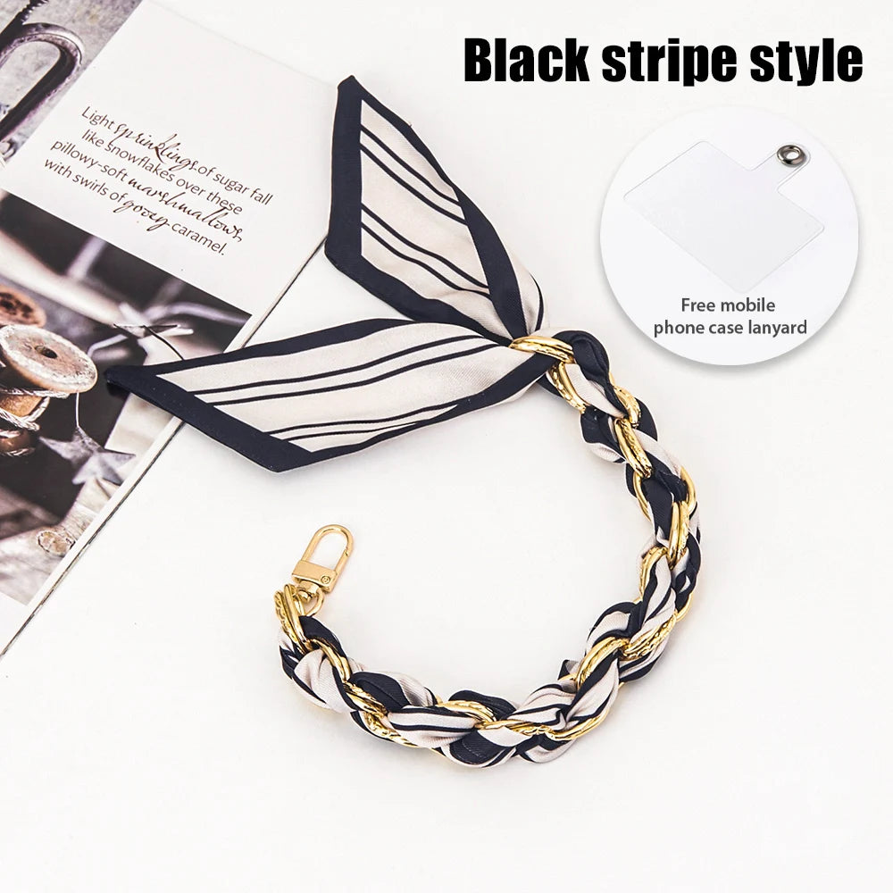 For Mobile Phone Short Lanyard Universal Silk Scarf Hand Wrist Strap Rope For Bag Chain Pendant Cell Phone Case Accessories