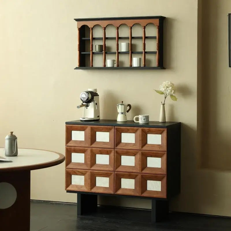 Medieval six-chest cabinet, contrasting color solid wood black storage cabinet, side cabinet