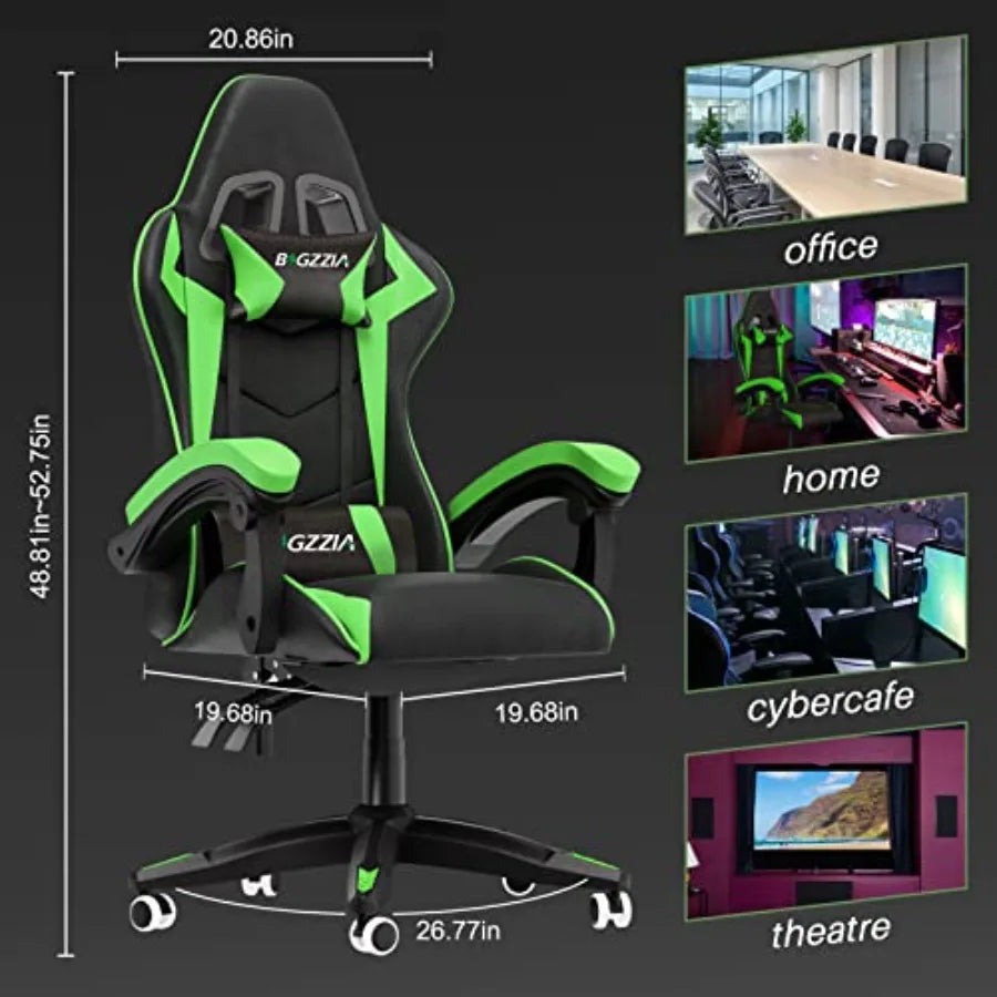 Gaming Chair with Lumbar Support for Home Office Use, PU Leather, Black, Ergonomic Design and Adjustable Height