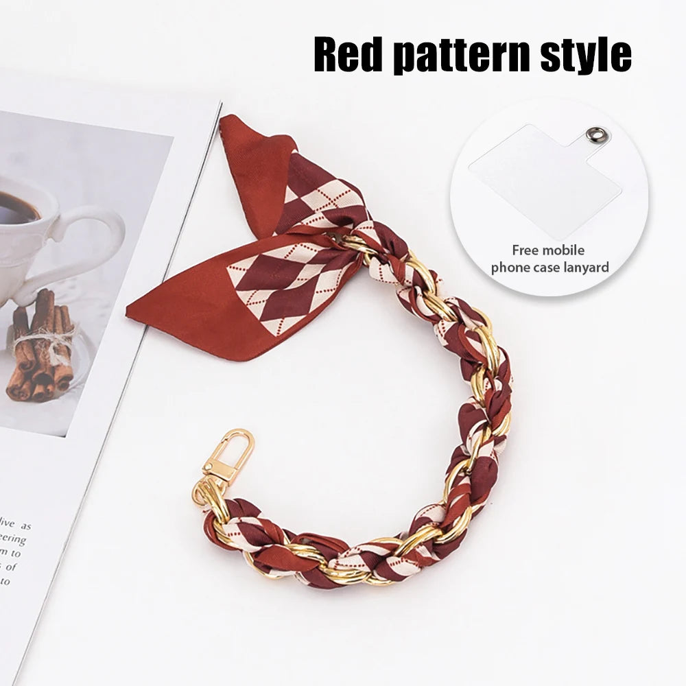 For Mobile Phone Short Lanyard Universal Silk Scarf Hand Wrist Strap Rope For Bag Chain Pendant Cell Phone Case Accessories