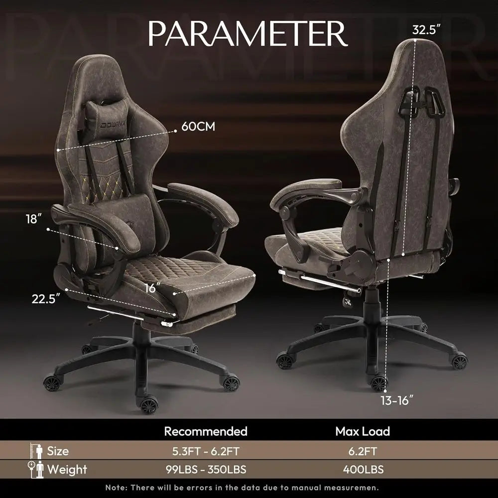 Big & Tall Vintage Gaming Chair or Adults, 400 lb acity Heavy Duty Ergonomic Computer Chair with Massage Lumbar, ootrest & Easy