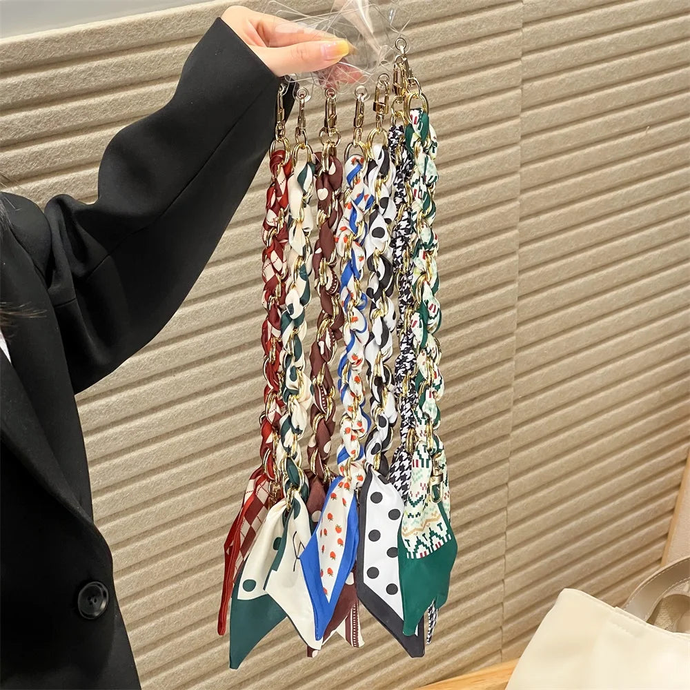 For Mobile Phone Short Lanyard Universal Silk Scarf Hand Wrist Strap Rope For Bag Chain Pendant Cell Phone Case Accessories