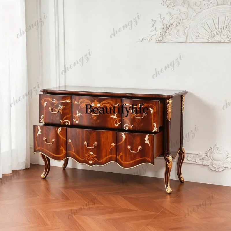 M178 European classical solid wood carving flower bucket cabinet American entrance high cabinet large capacity light luxury lock