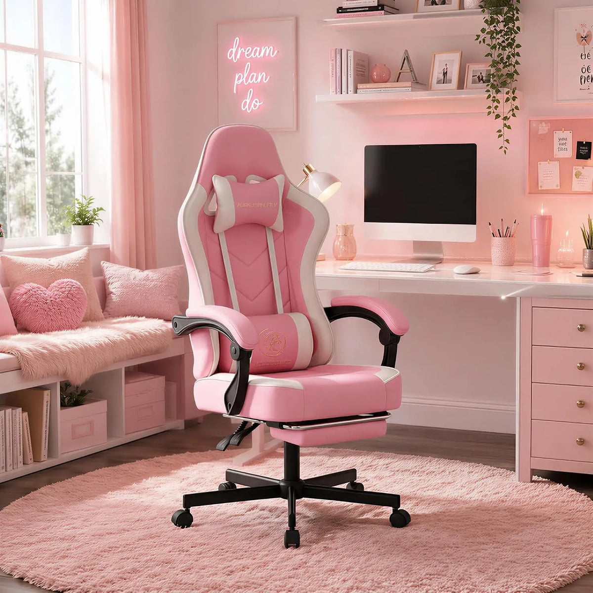 Ergonomic High Back Gaming Chair with Footrest, Lumbar Support, Pocket Spring Cushion, Swivel Office Desk Chair for Adults