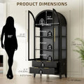 Arched curio cabinet with glass doors and RGB lights for collectibles display, wood finish, white, adjustable shelving