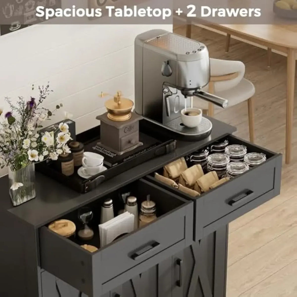 Coffee Bar Storage Cabinet with Drawers, Kitchen Buffet Cabinet