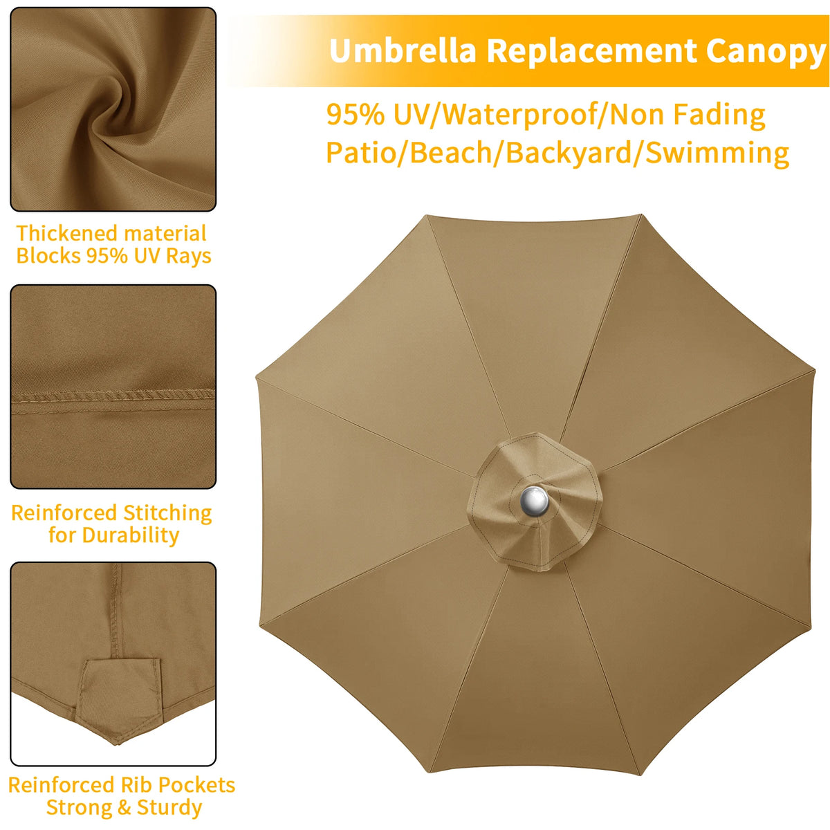 Waterproof Replacement Umbrella Cloth 2/3M Patio Parasol Cover UV-Anti Canopy Cover Replacement Parasol Cover for Balcony Garden