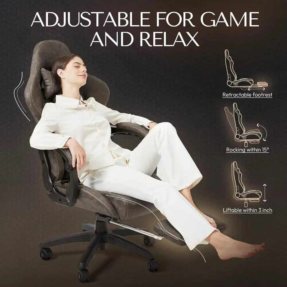 Big & Tall Vintage Gaming Chair or Adults, 400 lb acity Heavy Duty Ergonomic Computer Chair with Massage Lumbar, ootrest & Easy