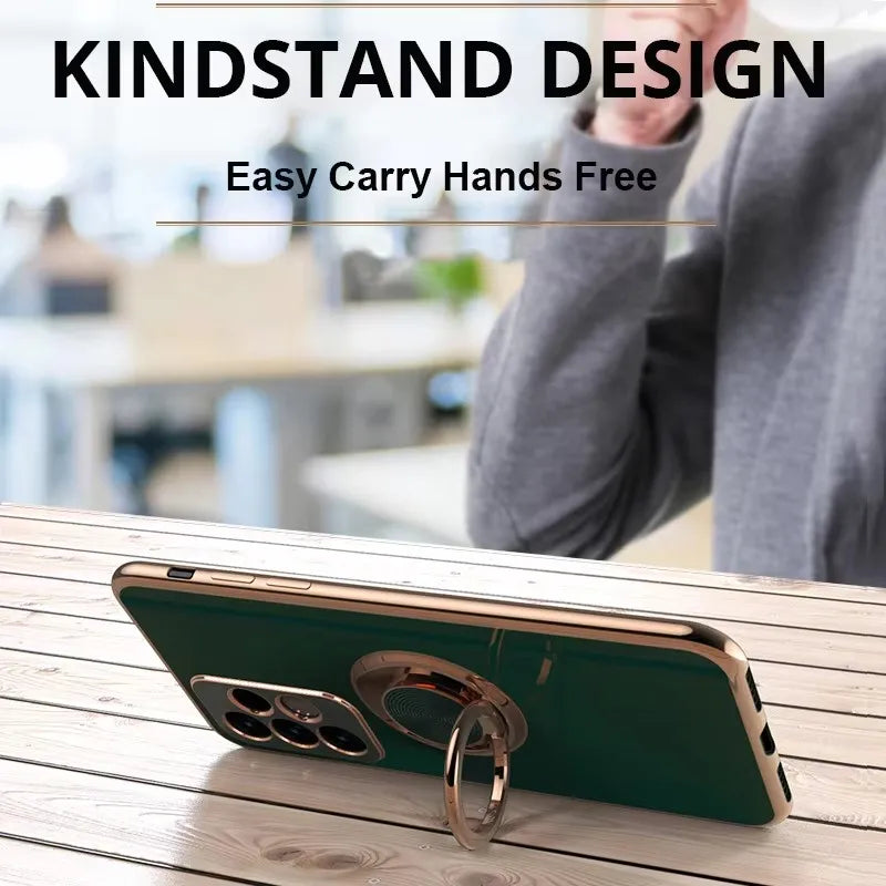 Luxury Plating Magnetic 360°Ring Holder Phone Case For Samsung Galaxy A07 A17 A56 A36 A16 A55 A35 A15 A54 A34 A53 A52 Back Cover