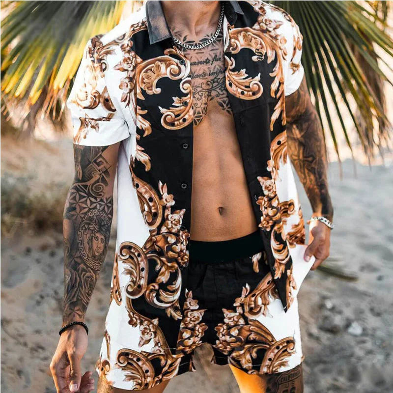 Summer Men's Shirt Loose Short Sleeve Shorts Beach Suit Quick Drying