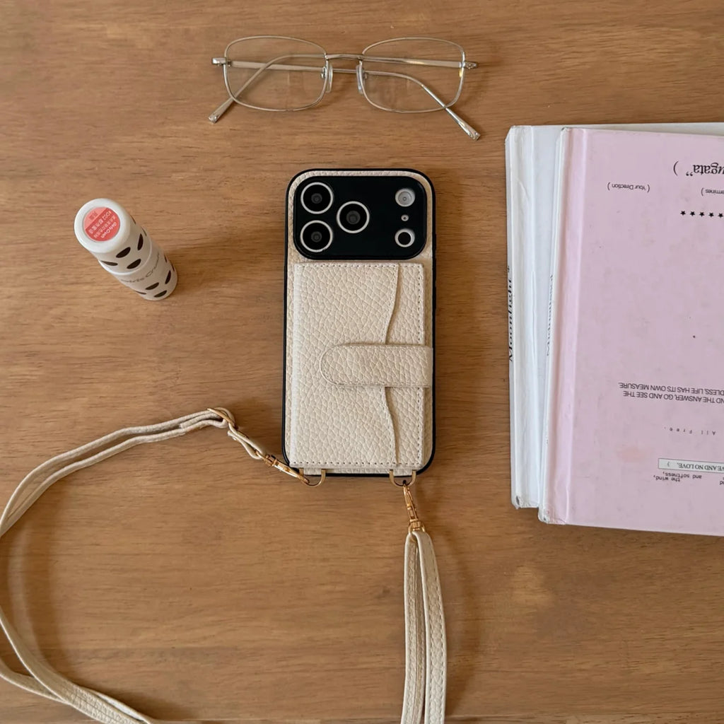 Crossbody Lanyard Necklace Strap Leather Phone Case for IPhone Air 18 17 16 15 14 13 12 Pro Max 16 Plus Wallet Card Holder Cover