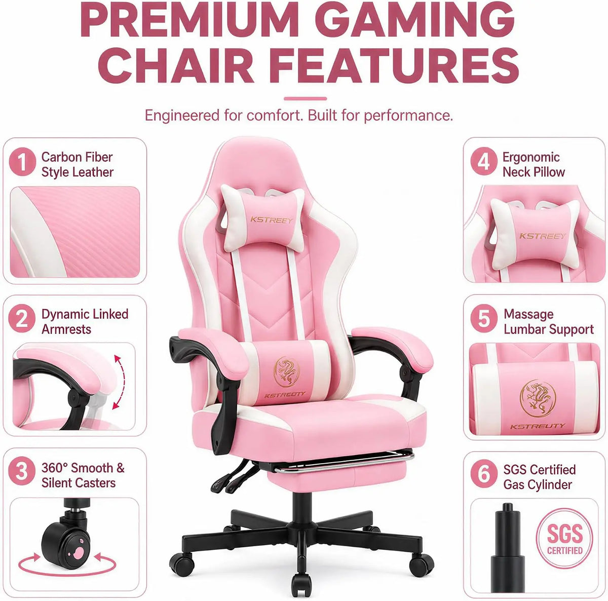 Ergonomic High Back Gaming Chair with Footrest, Lumbar Support, Pocket Spring Cushion, Swivel Office Desk Chair for Adults