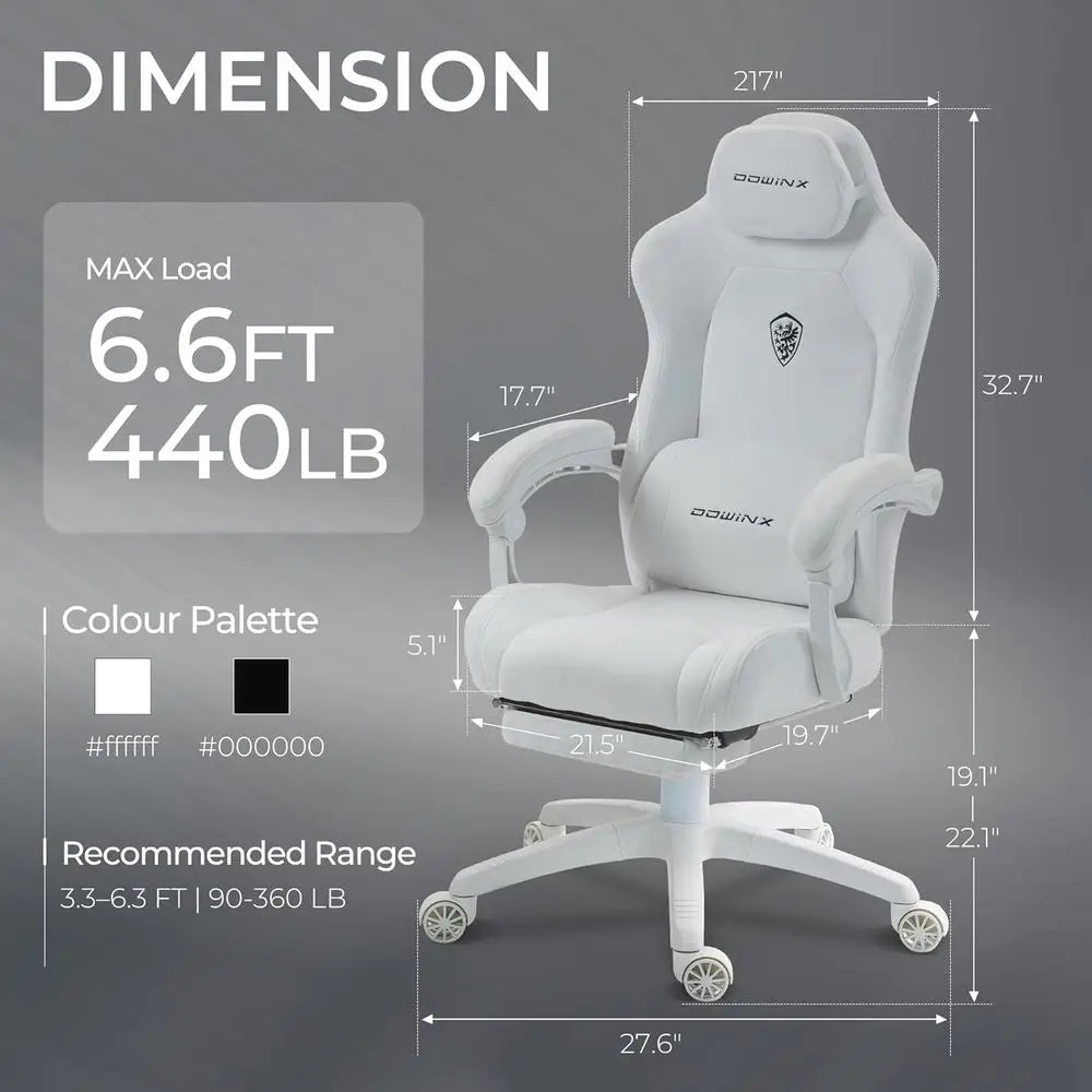 Ergonomic High-Back Suede Gaming Chair with Spring Cushion and Footrest, 440lbs Capacity, White