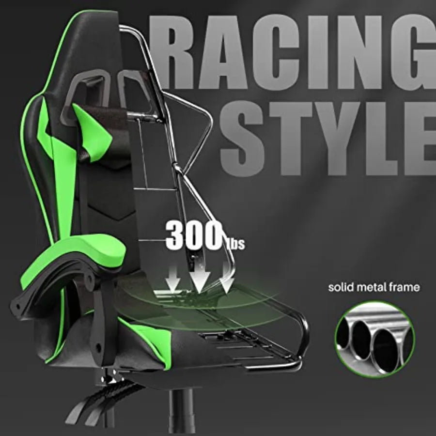 Gaming Chair with Lumbar Support for Home Office Use, PU Leather, Black, Ergonomic Design and Adjustable Height
