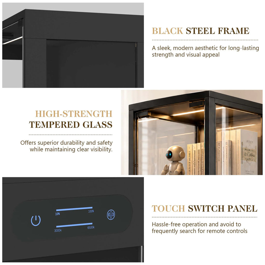 TCGBKAF 5‑Tier Display Cabinet with Glass Doors Motion Sensor Dimmable LED Lights Wooden Frame Display Storage Cabinet for Collectible Figures Living Room Bedroom Office Home Furniture