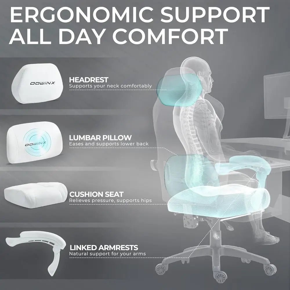 Ergonomic High-Back Suede Gaming Chair with Spring Cushion and Footrest, 440lbs Capacity, White