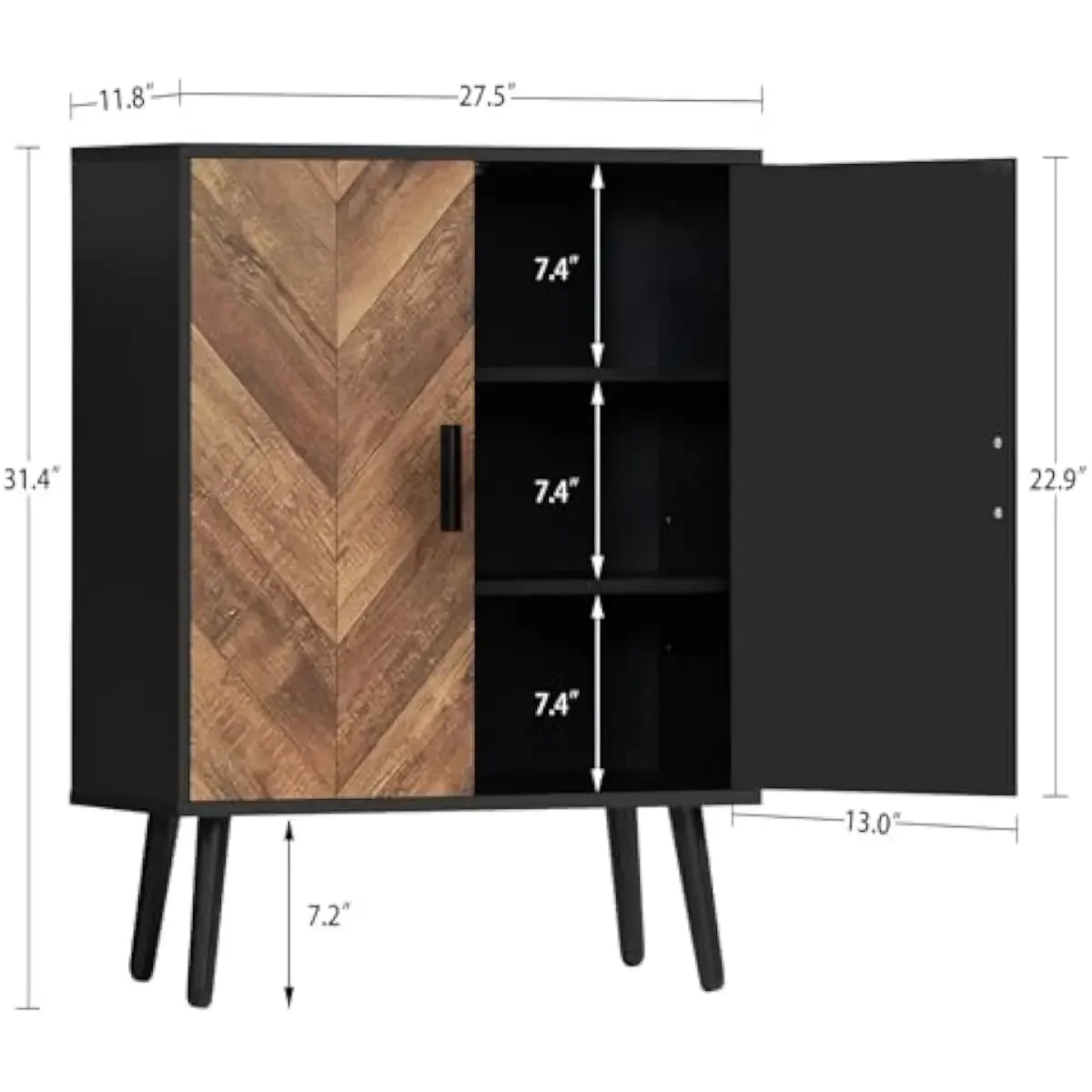 Storage Unit with Two Adjustable Shelves and Concealed Doors, Versatile Herringbone-Textured Engineered Wood Cabinet for Dining