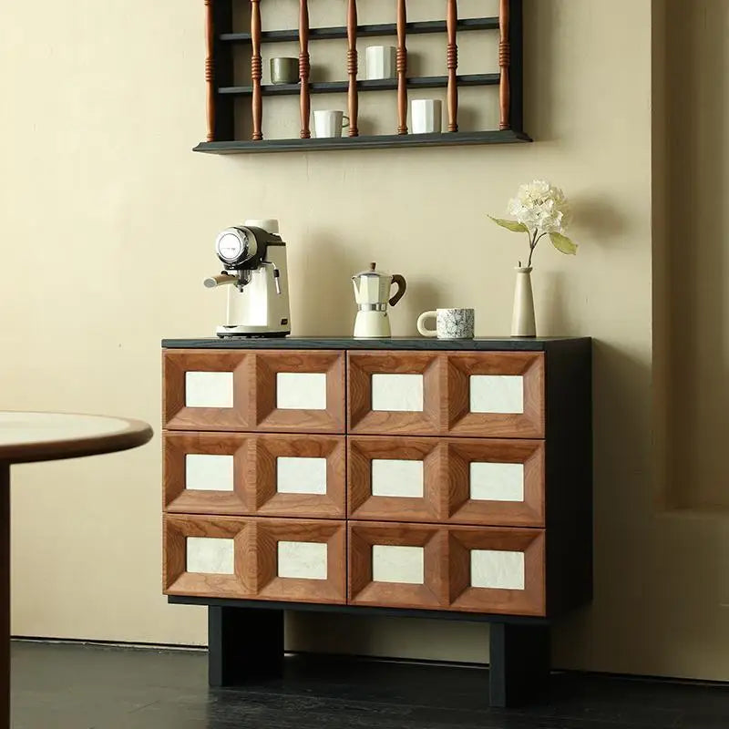 Medieval six-chest cabinet, contrasting color solid wood black storage cabinet, side cabinet
