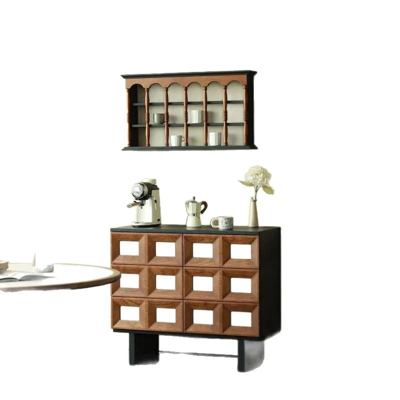 Medieval six-chest cabinet, contrasting color solid wood black storage cabinet, side cabinet
