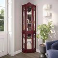 Lighted Corner Display Curved Top Curio Cabinet Wooden Shelving Unit with Tempered Glass Door, Bar and Liquor Storage Area with