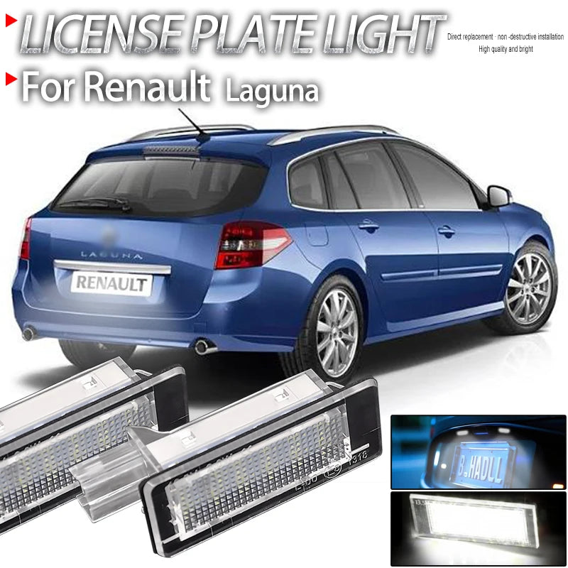 2Pcs LED License Number Plate Light Canbus Error-Free White Car Lamp For Renault Laguna II MK2 MK3 Automobiles Parts Accessories