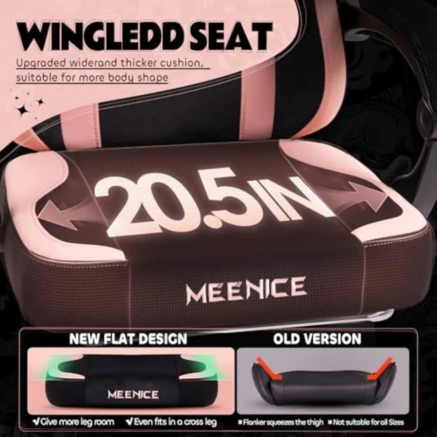 Pink gaming chair with cat ears and paw design, polyester fabric, ergonomic support with lumbar cushion and footrest, reclining