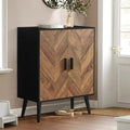 Storage Unit with Two Adjustable Shelves and Concealed Doors, Versatile Herringbone-Textured Engineered Wood Cabinet for Dining