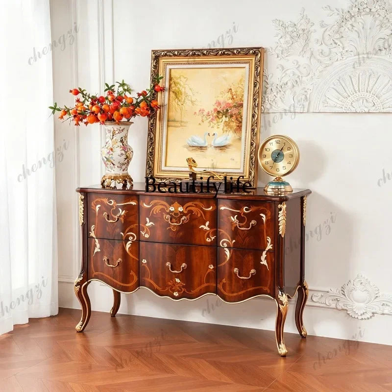 M178 European classical solid wood carving flower bucket cabinet American entrance high cabinet large capacity light luxury lock